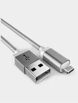 USB-кабель для зарядки 2.0А с iPhone-разъемом, 1 м, серебро