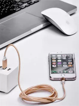 USB-кабель для зарядки 2.0А с iPhone-разъемом, 1 м, золото
