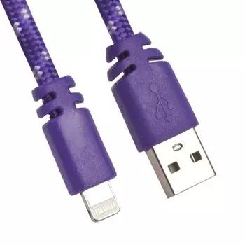 USB кабель «LP» для Apple Lightning 8 pin плоская оплетка (фиолетовый/европакет)