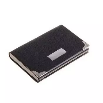 Визитница с металлической вставкой и уголками, цвет черный, горизонтальная