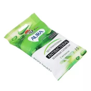 Влажные салфетки BY Aura Family, антибактериальные, 15 шт.