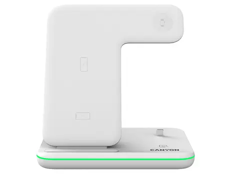 Беспроводное зарядное устройство 3 в 1 Canyon WS-302, с поддержкой Qi. 15Вт, Белый, CNS-WCS302W