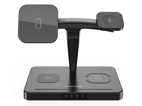 Беспроводное зарядное устройство 4 в 1 Canyon WS-404, с поддержкой Qi. до 36Вт, Черный, CNS-WCS404B