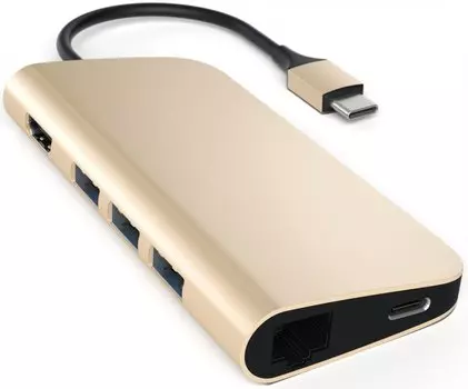 USB-хаб Satechi Aluminum Type-C Multi-Port Adapter 4K with Ethernet (3xUSB 3.0, Type-C, RJ-45, HDMI, SD, micro-SD), Золотистый Док-станция ST-TCMAG
