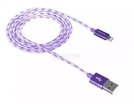 Кабель Canyon, USB - Lightning 8-pin, оплетка нейлон, 1м, Фиолетовый CNE-CFI3P