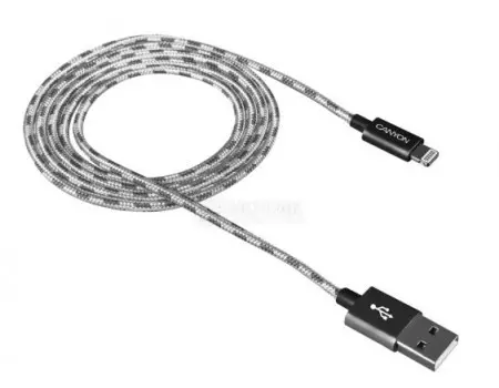 Кабель Canyon, USB - Lightning 8-pin, оплетка нейлон, 1м, Темно-серый CNE-CFI3DG