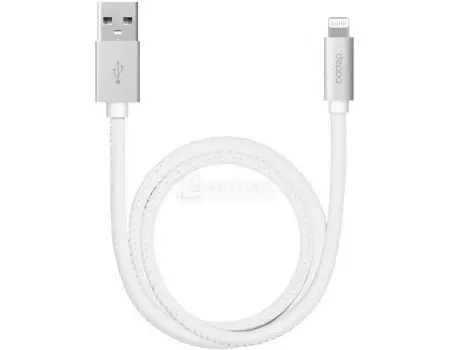 Кабель Deppa 72267, Leather USB - Lightning, алюминий/ экокожа, MFI, 1.2м, Белый