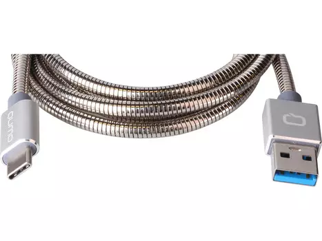Кабель Qumo, USB 3.0 - USB Type-C, 3A, 1м, металл/пружина, Серебристый СС500Sl1m
