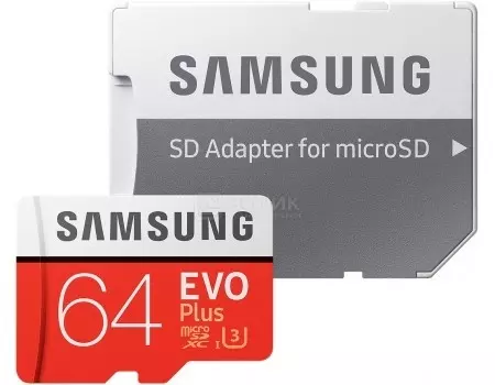 Карта памяти Samsung microSDXC 64GB EVO Plus Class 10 UHS-I + SD адаптер MB-MC64GA/RU