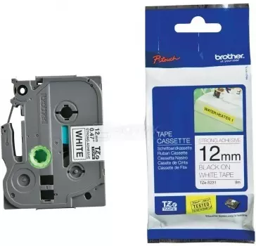 Лента для печати наклеек Brother TZe-S231 сверхклейкая, 12 мм, Черный текст на белом фоне TZES231