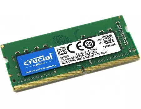 Модуль памяти Crucial SO-DIMM DDR4 4ГБ PC4-19200 2400MHz 1.2V, CL17, CT4G4SFS824A
