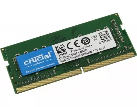 Модуль памяти Crucial SO-DIMM DDR4 8ГБ PC4-19200 2400MHz 1.2V, CL17, CT8G4SFS824A