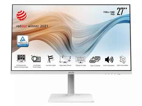 Монитор 27" MSI Modern MD271PW, FHD, IPS, HDMI, USB Type-C, Белый 9S6-3PA4FH-049