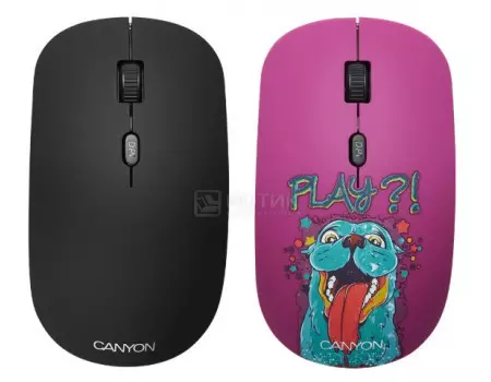 Мышь беспроводная Canyon CND-CMSW400PL, 1600dpi, Рисунок (две накладки: черный и Play) CND-CMSW400PL