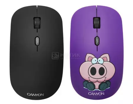 Мышь беспроводная Canyon CND-CMSW401PB, 1600dpi, Рисунок (две накладки: черный и Свинка-боксер) CND-CMSW401PB
