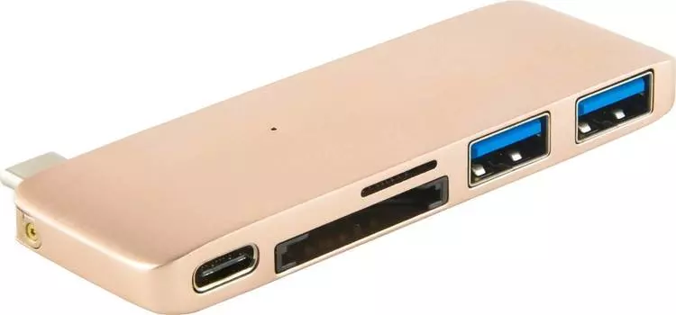 Переходник Red Line Multiport adapter 5 in 1 USB Type-C (USB Type-C, 2xUSB 3.0, microSD, SDHC), Золотистый УТ000012172