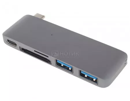 Переходник Red Line Multiport adapter 5 in 1 USB Type-C (USB Type-C in, 2xUSB 3.0, SD, microSD, SDHC), Серый УТ000012173