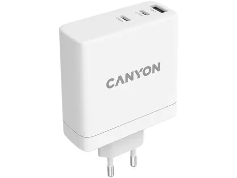 Сетевое зарядное устройство (адаптер питания) Canyon GaN Wall Charger H-140-01, до 140Вт, USB, 2xUSB Type-C, Белый CND-CHA140W01