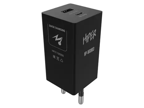 Сетевое зарядное устройство (адаптер питания) HIPER HP-WC003, до 20Вт, USB, USB Type-C, Черный HP-WC003