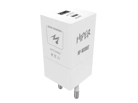 Сетевое зарядное устройство (адаптер питания) HIPER HP-WC007, до 20Вт, USB, USB Type-C, Белый HP-WC007