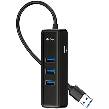 Сетевой адаптер USB-хаб Netac USB Hub WF12, USB 3.0 на 3xUSB 3.0, RJ-45 (1Gb), Черный NT08WF12-30BK