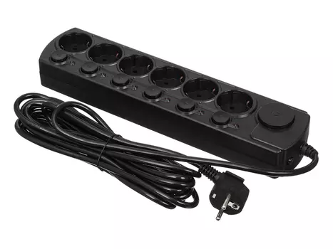 Сетевой фильтр Ippon BK252-SW, 6 розеток, 5м, 2200 Вт, Черный BK252-SW Black