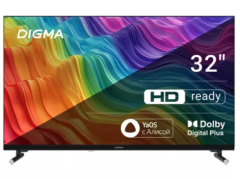Телевизор DIGMA 32" LED, HD, Smart TV (Яндекс.ТВ), Звук (16 Вт (2x8 Вт)), 3xHDMI, 2xUSB, 1xRJ-45, Черный, DM-LED32SBB32