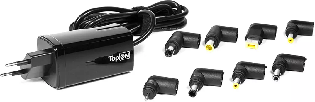 Универсальное зарядное устройство TopON U90W для ноутбуков и цифровой техники. 8 коннекторов. Черный