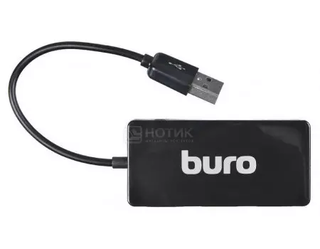 USB-хаб Buro USB 2.0 на 4xUSB 2.0, 4 порта, BU-HUB4-U2.0-Slim Черный