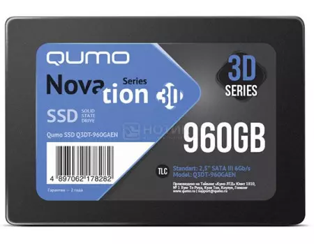 Внутренний SSD-накопитель Qumo Novation 960GB 2,5” SATA-III, 3D TLC, Черный Q3DT-960GAEN
