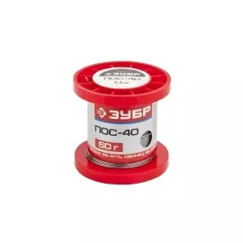 Припой ЗУБР ПОС 40 проволока (без канифоли) 50гр 0 8мм ЗУБР 55451-050-08