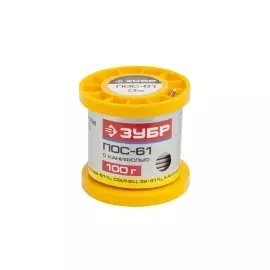 Припой ЗУБР ПОС 61 трубка (с канифолью) 100гр 2мм ЗУБР 55450-100-20C