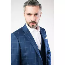 Мужской костюм в клетку темно-синий