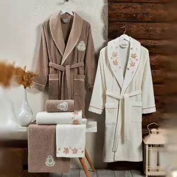 Банный халат Gelika цвет: кремовый, кофейный (L-XL)