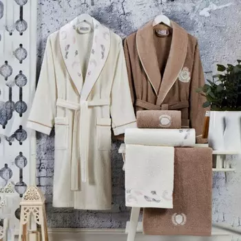 Банный халат Marietta цвет: кремовый, кофейный (L-XL)
