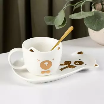 Чайная пара Мишка цвет: белый (18х12х7 см)