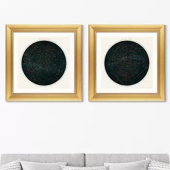 Диптих Constellations of the Two Hemispheres, 1877г. (61х61 см - 2 шт)