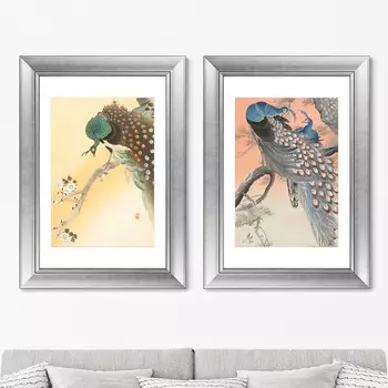 Диптих Peacocks on tree branch, 1902г. (71х51 см - 2 шт)