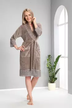 Домашний халат Niki Kadife цвет: бежевый (2XL)