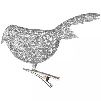 Елочное украшение Птичка цвет: серебряный (16х7 см)