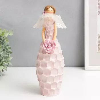 Фигурка Девушка в розовом платье-сотах с розочкой (10х8х26 см)