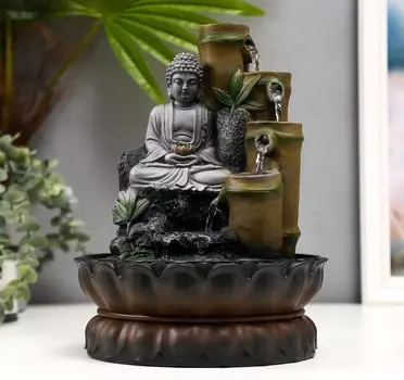 Фонтан Серый будда и фонтан из бамбука (20х20х28 см)