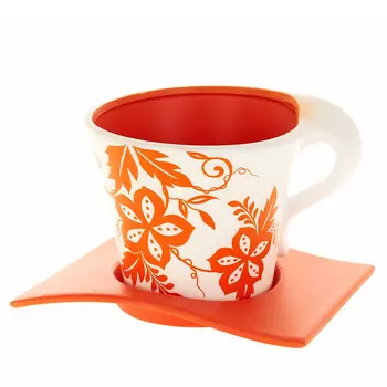 Горшок с поддоном Оранжевый узор (14х15 см)