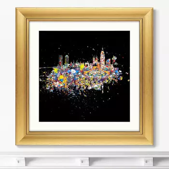 Картина Барселона, оптимистическая абстракция на черном, 2016г. (60,5х60,5 см)