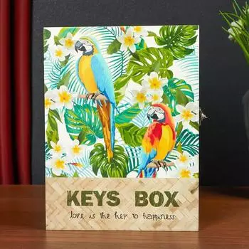 Ключница Попугаи Ара и тропические цветы (20х5х26 см)