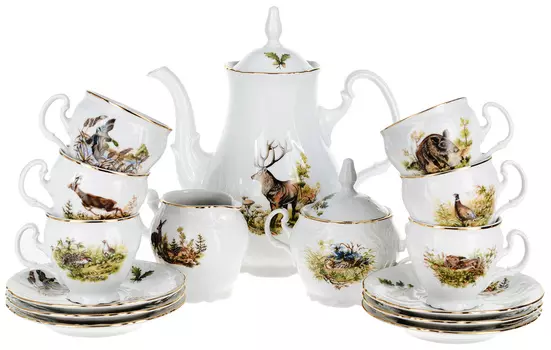 Кофейный сервиз Охотничьи сюжеты (15 предметов)