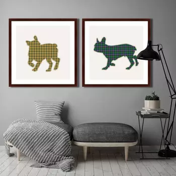 Коллекция Бульдоги в шотландской клетке №2 (79х79 см - 2 шт)