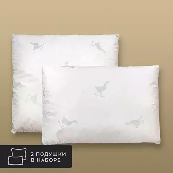 Комплект из 2 подушек Пушэ, 60% пух сибирского гуся, 40% перо в хлопковом тике (70х70 - 2 шт)