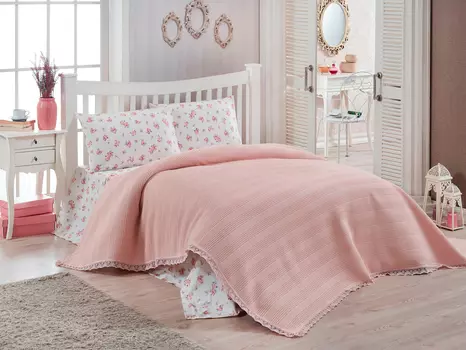 Постельное белье с покрывалом-пледом Willoughby цвет: персиковый (евро макси)