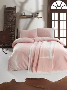 Постельное белье с покрывалом-пледом Zerah цвет: персиковый (евро)